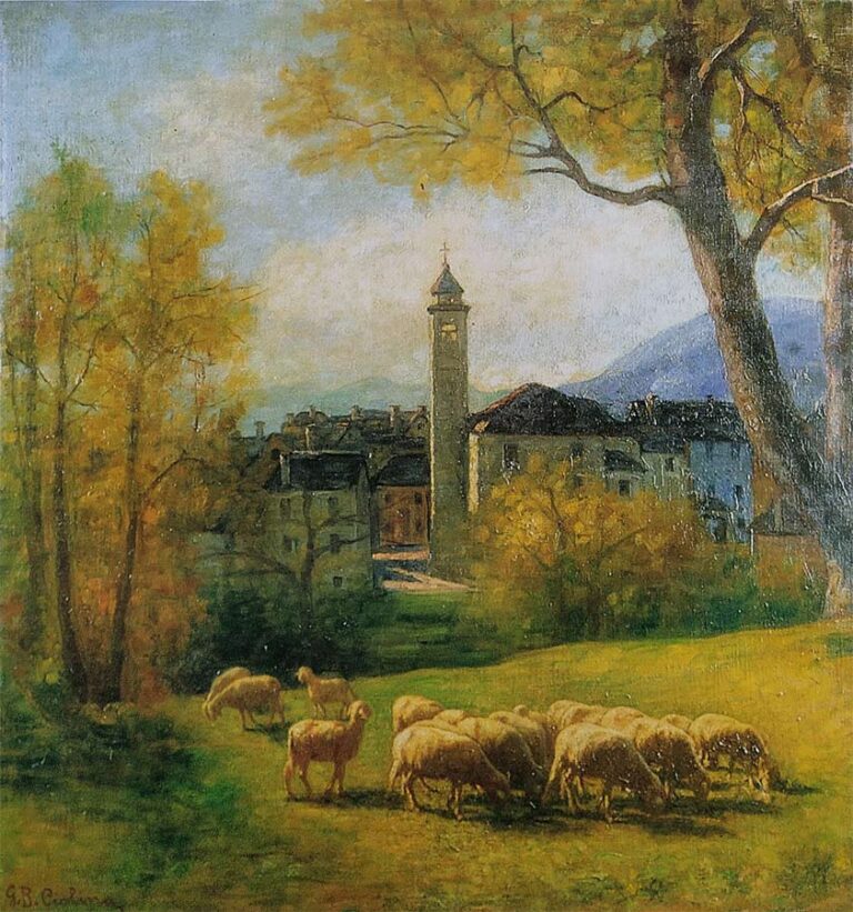 Giovanni Battista Ciolina, Pecore al pascolo a Crana, 1947, Olio su tela, 93x87.5, Fondazione Cavaliere del lavoro Alberto Giacomini