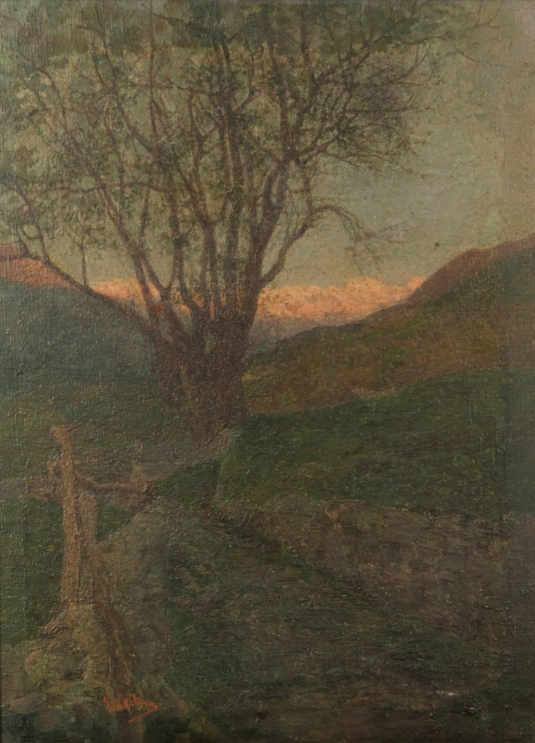 Giovanni Battista Ciolina, Alba in Valle Vigezzo, 1908, Olio su tela, 44x60, Di proprietà della Galleria Giannoni, Musei Civici di Novara
